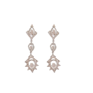 Elegant silver drop earrings with intricate crystal inlay and long tassel design