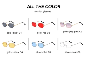 Seis colores de gafas de sol punk octagonales sin montura con patillas metálicas y corte