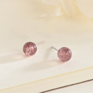 925 Sterling Silver Strawberry Crystal Round Stud Earrings Pink Gemstone Minimalist Jewelry For Women Wedding Gift