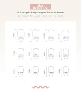 Detailed size chart showing 12 different dimensions for French gradient press-on nails