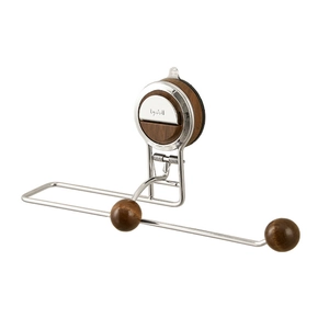 Industrial stainless steel wall-mounted kitchen roll holder with walnut wood ball finial