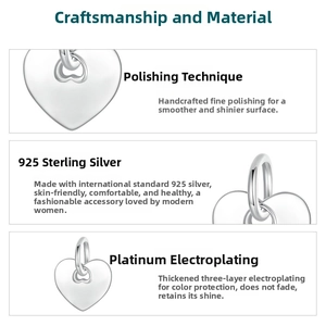 Polished S925 sterling silver heart charm with three-layer white gold plating detail
