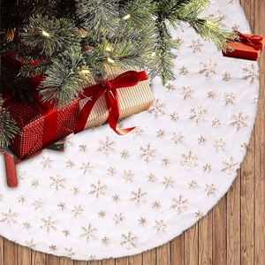 Weißer Weihnachtsbaumrock aus Plüsch mit bestickten Schneeflocken-Pailletten für Deko