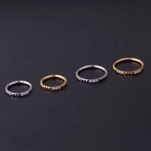 Gold and silver stainless steel nose rings with cubic zirconia and triangular cone design
