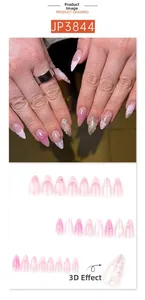 Detailed 3D textured pearl French wave almond press-on nails with JP3844 gradient design