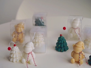 Mini Christmas tree and bear candles with transparent gift packaging boxes