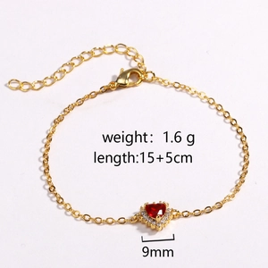 Tableau des tailles détaillé pour bracelet coeur rouge en or avec 15+5cm longueur