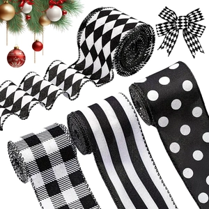 Christmas Ribbons Wired Edge Polyester Iron Wire Plaid Stripe Dot DIY Bows Tree Decoration Gift Wrapping Holiday Crafting