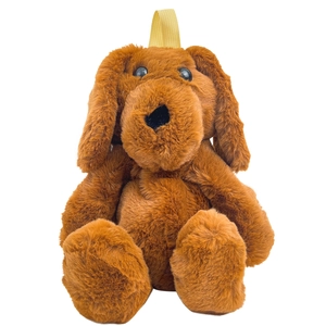Cute brown plush dog backpack with yellow handle strap for girls and students