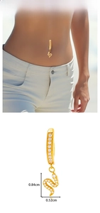 Detailed size specifications of gold snake belly ring with cubic zirconia stones