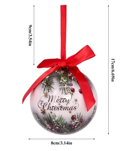 8cm white Christmas foam ball ornament with Merry Christmas text and red ribbon