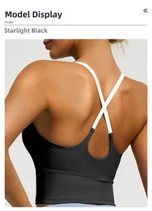 Detail des Starlight Black Sport-BHs mit hochelastischen Überkreuzgurten für Yoga