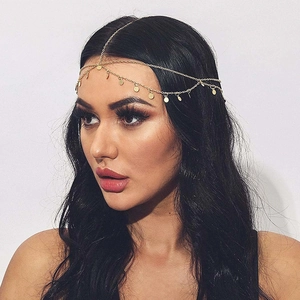 Bohemian multilayer gold sequin head chain accessory for women with chic metal discs