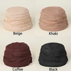 Chapeau bob léger en ramie pour femme en beige, kaki, café et noir avec plis élégants
