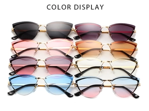 Detailed view of cat eye sunglasses available in eight different gradient lens colors