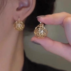 Orecchini A Cerchio Con Sfera A Nido D'uccello Cavo Lega Stile Retrò Francese Elegante Con Perno In Rame Per Donna