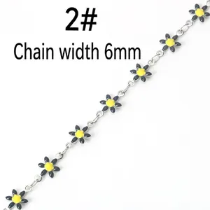 6mm bunte Gänseblümchen-Gliederkette aus Edelstahl mit schwarzer Emaille-Optik