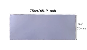 Detailed dimension chart showing the 175x70cm size of the light purple silk-like scarf