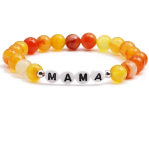 Handmade Natural Agate Stone Beaded Bracelet With Mom Mama Letter Beads Elastic Jewelry Gift For Women