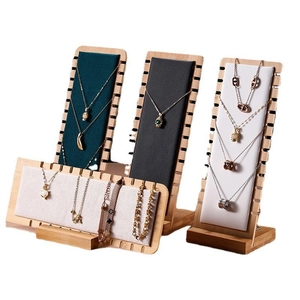 Bamboo Wood Necklace Display Stand With Velvet Lining Detachable Jewelry Pendant Organizer Board For Countertop