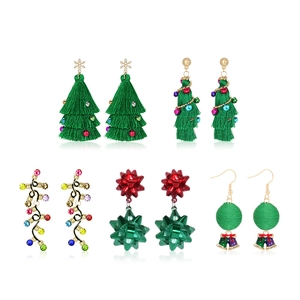 Christmas Drop Earrings Alloy Tassel Light Bulb Tree Bell Rhinestone Holiday Party Jewelry For Women With Earring Post