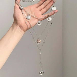 Multi Layer Alloy Coin Pendant Necklace Retro Portrait Relief Fashion Jewelry For Women Long Chain