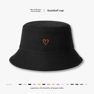 Cotton Bucket Hat With Heart Embroidery Sun Protection Casual Summer Sun Hat For Women And Men