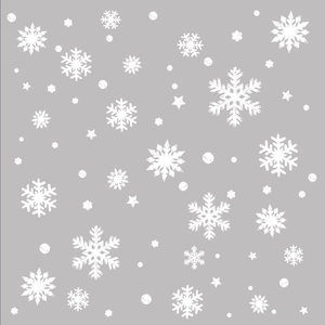 White snowflake and star pattern window film stickers on grey background for Christmas decoration