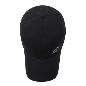 Men's black breathable outdoor baseball cap with laser-cut holes and sports logo