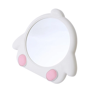 Cute cartoon chicken vanity mirror in white and pink, tabletop or wall-mounted design