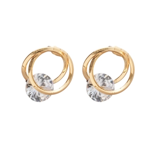 Sparkling zircon round spiral gold stud earrings with a French elegant crossover design