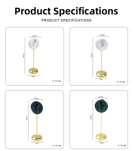 Detailed dimensions of resin ear jewelry display stand with golden metal support