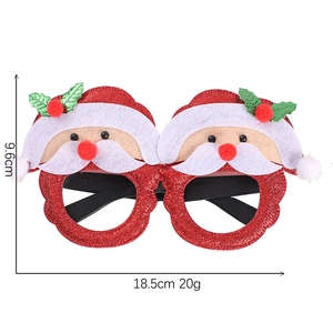 Detailed size chart for Santa Claus party glasses measuring 18.5cm by 9.6cm