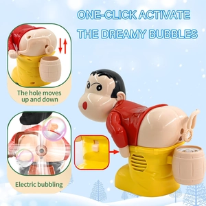 Macro detail of Shin-chan electric bubble machine showing mechanical nozzle movements