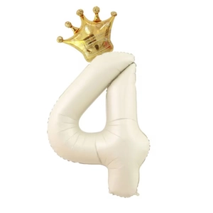 Cream 40-inch number 4 balloon with golden crown for birthday party decoration