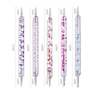 5-piece nail art brush set showing various sizes and dual-ended dotting tool lengths