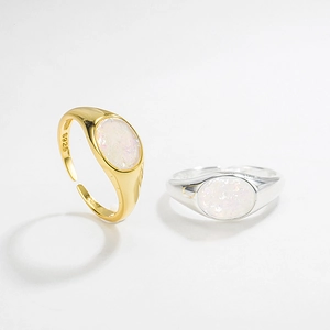 S925 sterling silver adjustable rings with oval opal stones in gold and silver finish