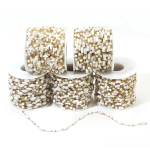 Gold stainless steel beaded chain with white shell beads for DIY jewelry making