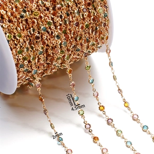 Macro view of gold plated DIY crystal heart chain showing 4.5mm size and 10mm spacing