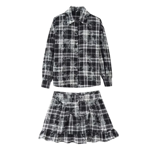 Chemise À Carreaux Et Mini Jupe Femme Manches Longues Distressed Vintage Streetwear Outfits