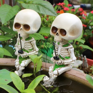 Fishing skeleton resin statues for Halloween home decor and outdoor garden ornaments