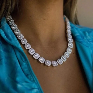 Hiphop Silberkette mit Zirkonia quadratischen Gliedern für Damen und Herren glänzend