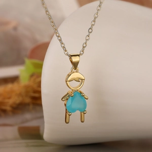 Gold-plated boy pendant necklace with light blue heart-shaped cubic zirconia gemstone