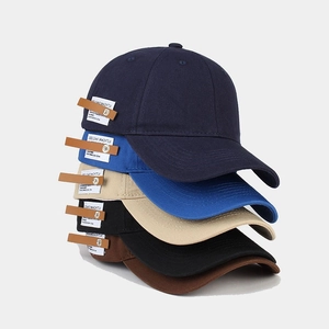 Cotton Baseball Cap With Leather Patch Vintage Adjustable Curved Brim Sun Hat For Men Women