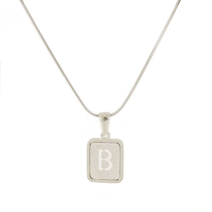 Polished silver stainless steel snake chain with matte sandblasted hollow letter B pendant