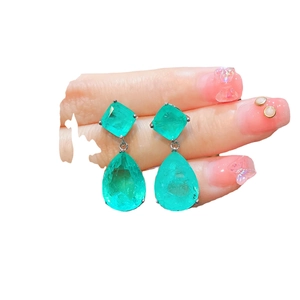 Elegant emerald-style drop earrings with square and teardrop cut green gemstones