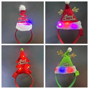 LED Christmas Headband Glowing Santa Hat Christmas Tree Antlers Hair Hoop For Holiday Party Decoration Accessories