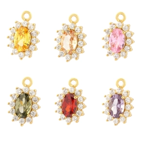 18K gold-plated oval pendants set with colorful cubic zirconia and sparkling halo crystals