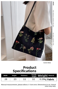 Size chart showing large capacity tote bag dimensions: 28cm width and 23cm height