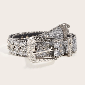 Ceinture argentée style western avec strass et paillettes pour jeans de femme